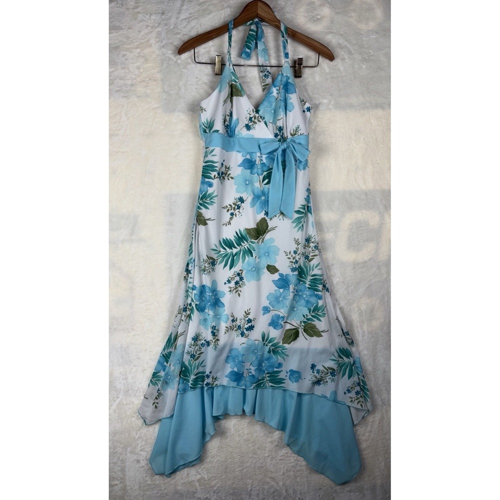 VTG Trixxi Babydoll Floral Blue Asymmetrical Fairy Dress Sz M Y2K Midi Witchy